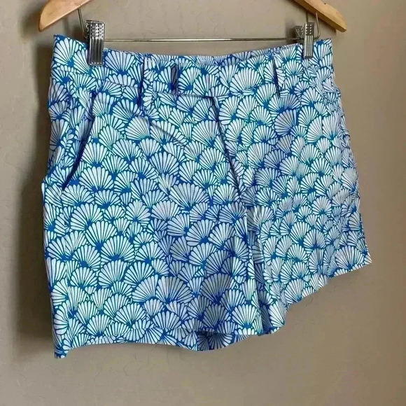 Level 99 Blue Fin & White Print Cyndie Linen Tencel Shorts Size 30 - Picture 2 of 8